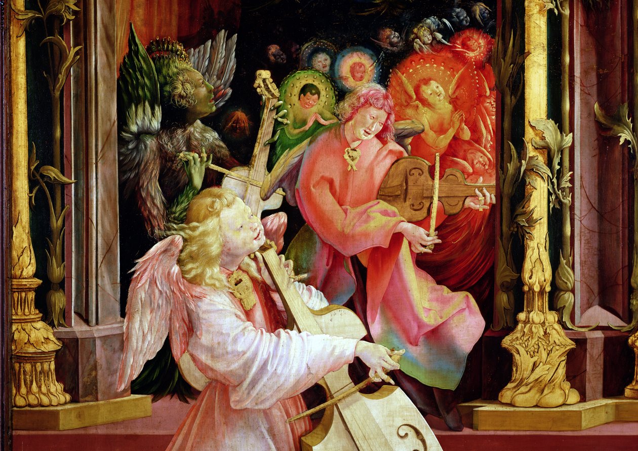 Enkelimuusikot, Isenheimin alttaritaulun enkelikonsertti, n. 1512-16 tekijältä Matthias Grünewald