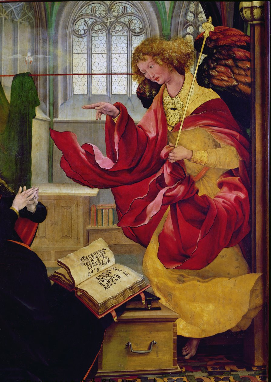 Arkkienkeli Gabriel, yksityiskohta Isenheimin alttaritaulusta, noin 1512-16. tekijältä Matthias Grünewald