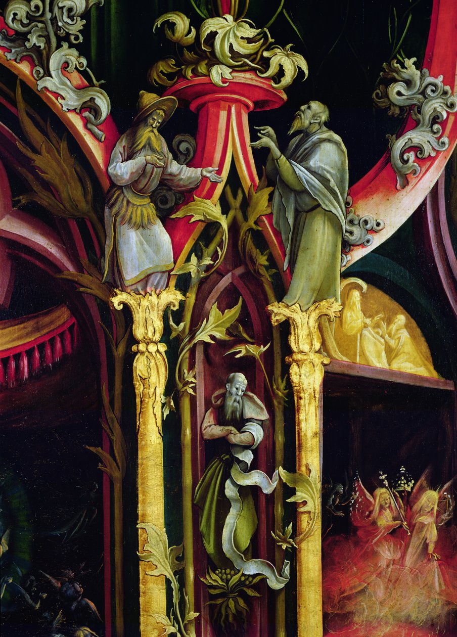 Yksityiskohta Isenheimin alttaritaulusta, ulkosiipi, enkelikonsertti, n. 1512-16, tekijältä Matthias Grünewald