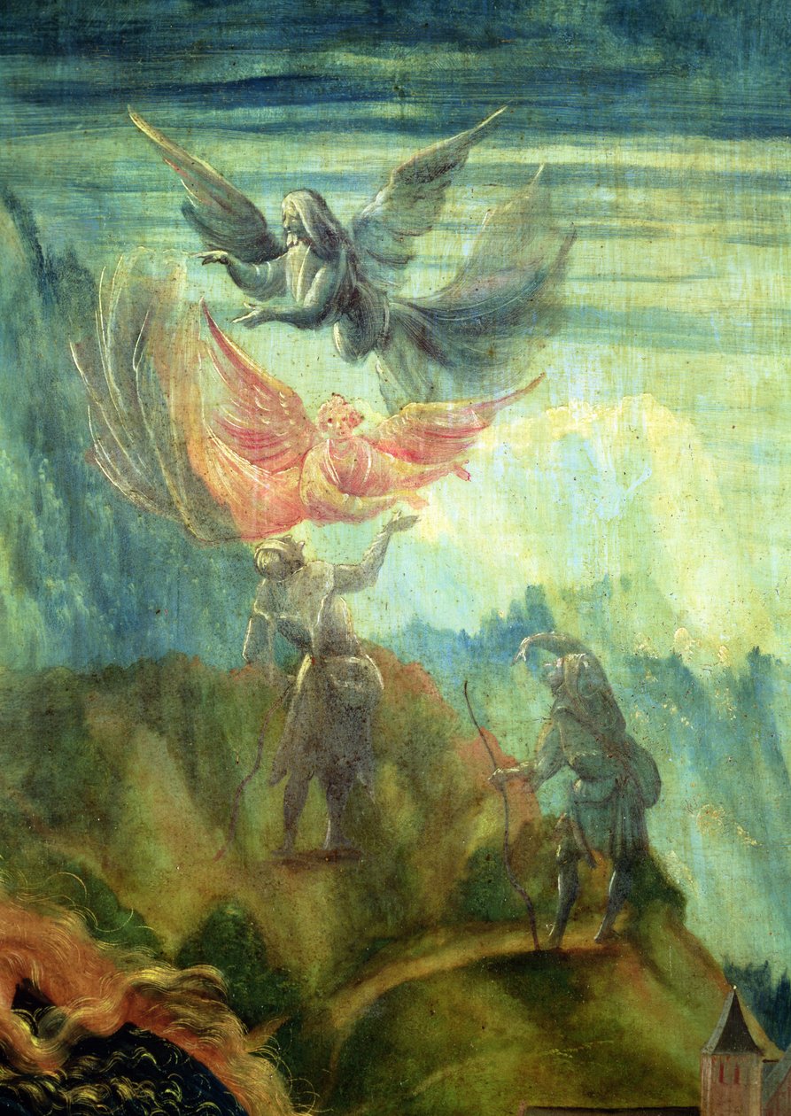 Yksityiskohta syntymäkuvauksesta Isenheimin alttaritaulusta Ilmoitus paimenille, n.1512-16, öljy paneelille. tekijältä Matthias Grünewald
