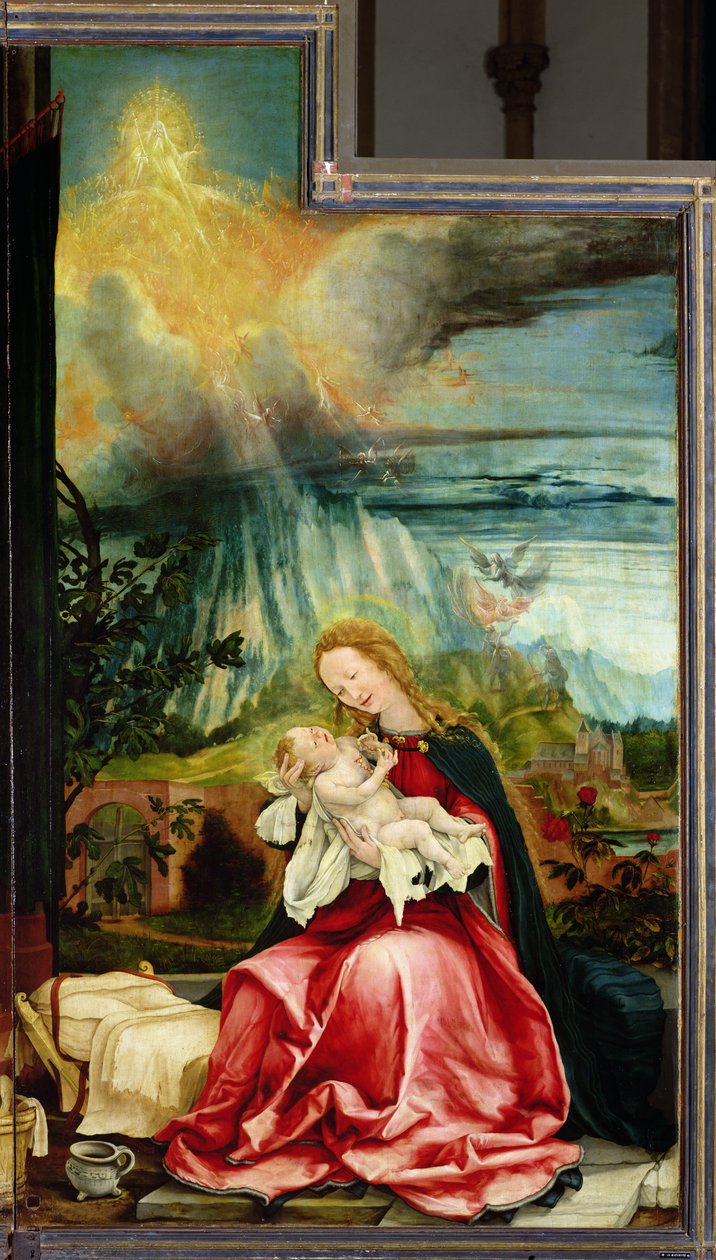 Syntymä, Isenheimin alttaritaulusta, n. 1512-16 tekijältä Matthias Grünewald