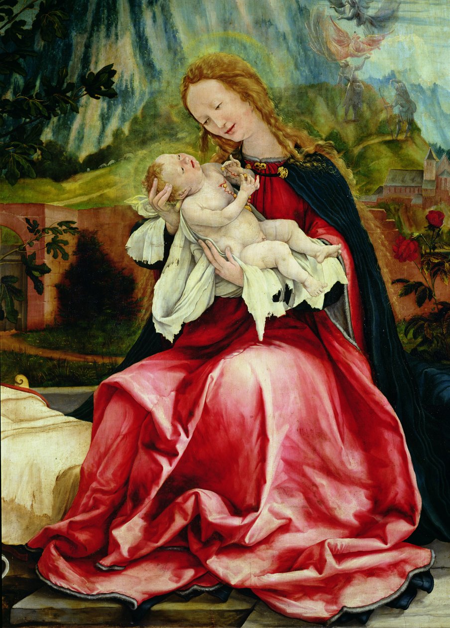 Neitsyt ja lapsi, Isenheimin alttaritaulusta, n. 1512-16 tekijältä Matthias Grünewald