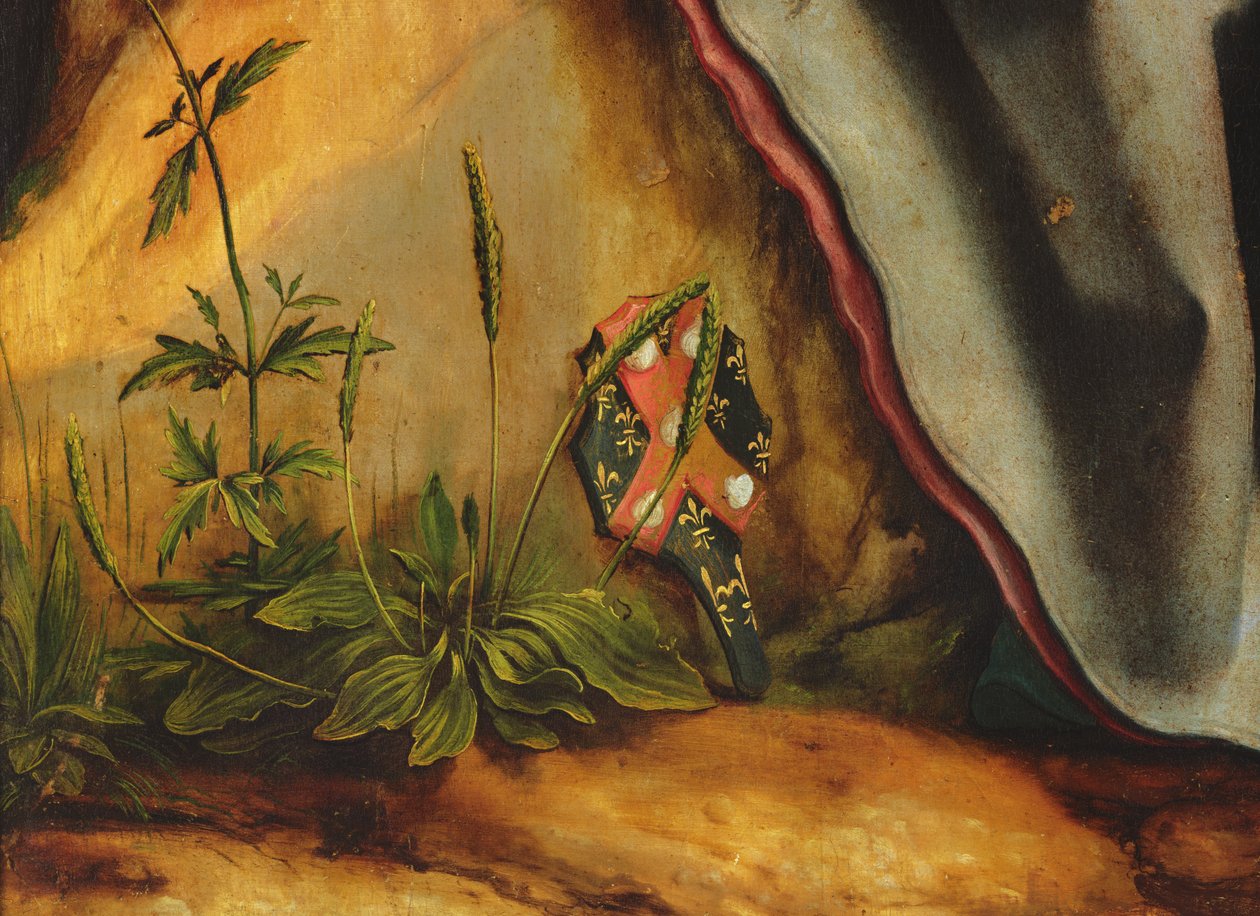 Pyhän Antoniuksen vierailu Erakko Paavalin luona. Yksityiskohta Guido Gersin harjasta Isenheimin alttaritaulusta, n. 1512-16 öljytaulu tekijältä Matthias Grünewald