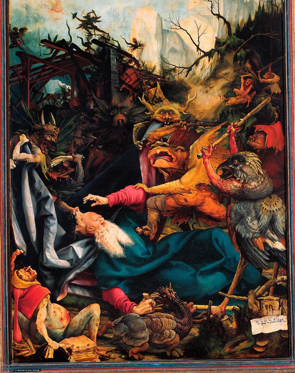 Yksityiskohta Pyhän Antonius Suuren kiusauksesta, Issenheimin alttaritaulu, noin 1512-16 (öljy paneelille). tekijältä Matthias (c.1480 1528) Grunewald