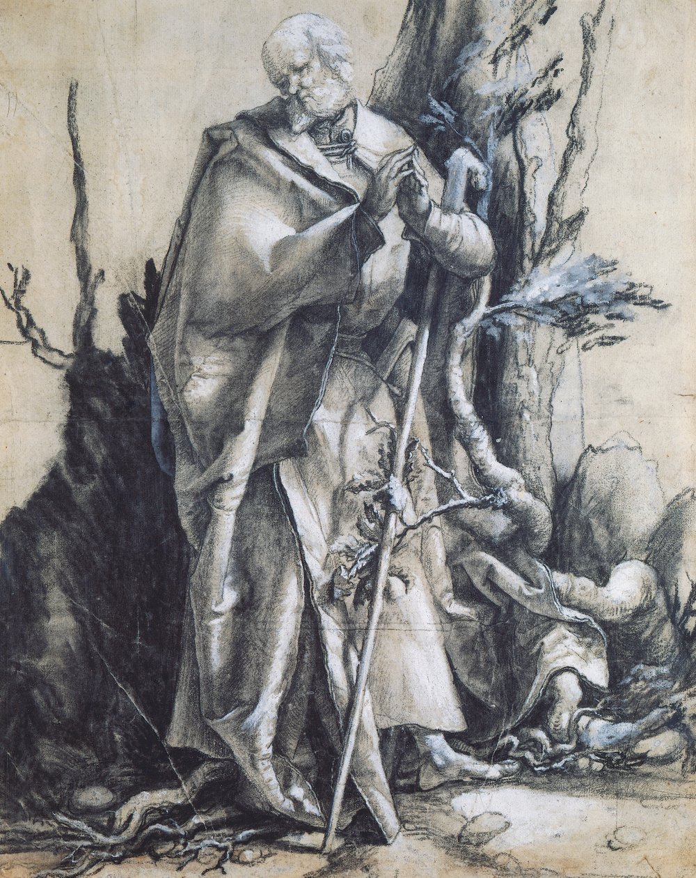 Pyhä Johannes metsässä, n. 1515, kirjoittanut Matthias Grunewald (1470-1528), musta liitu paperille, 37x29 cm. Saksa tekijältä Matthias (c.1480 1528) Grunewald