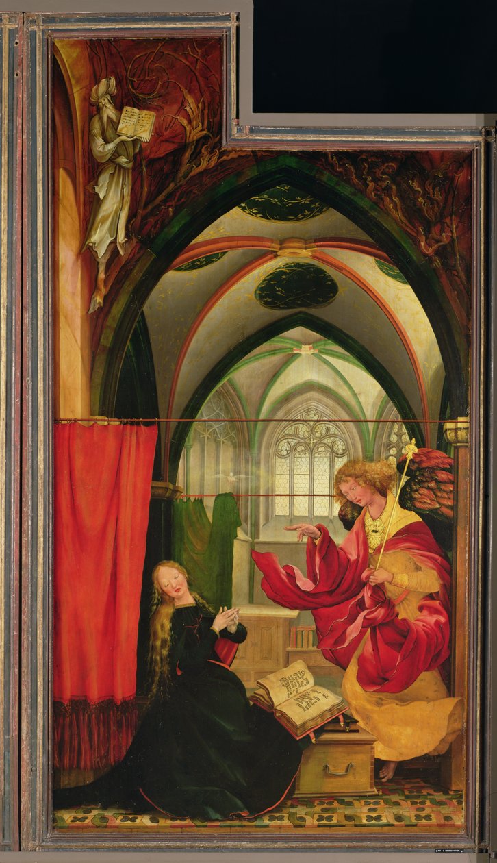 Ilmestys Isenheimin alttaritaulusta, vasen siipi, n. 1512-16 (öljy paneelissa) tekijältä Matthias (c.1480 1528) Grunewald