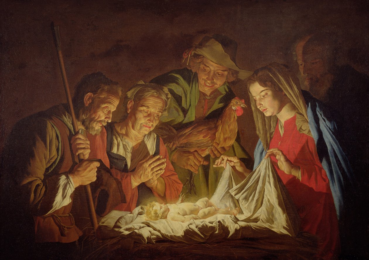 Paimenten palvonta (öljy kankaalle) tekijältä Matthias (c.1600 p.1650) Stomer