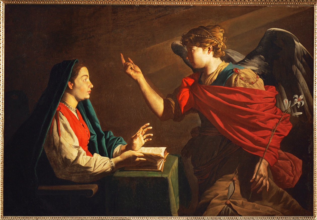 " Annunciation (maalaus kankaalle) tekijältä Matthias (c.1600-p.1650) Stomer