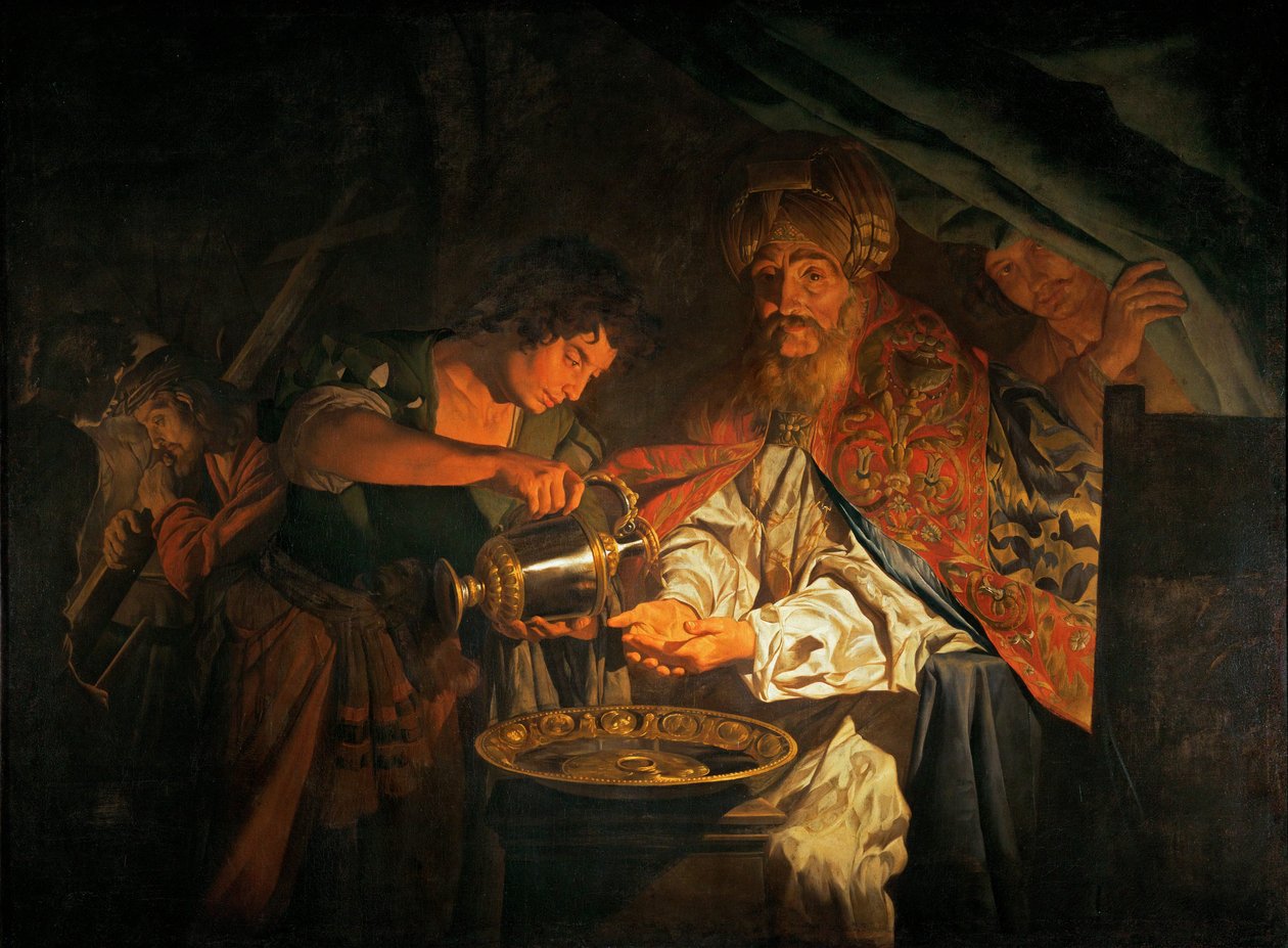 Pontius Pilatus pesee kätensä ... tekijältä Matthias (c.1600 p.1650) Stomer