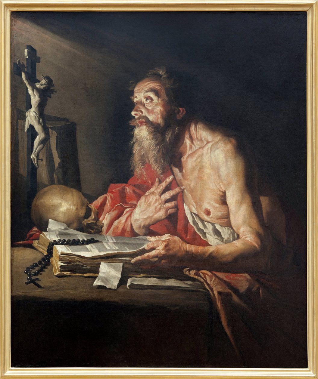 Saint Jerome, Mathias Stomer (Matthias Stom) öljymaalaus kankaalle (1600-1650 jälkeen) - Valokuvaus, KIM Youngtae, Nantes, Nantesin taidemuseo tekijältä Matthias (c.1600 p.1650) Stomer