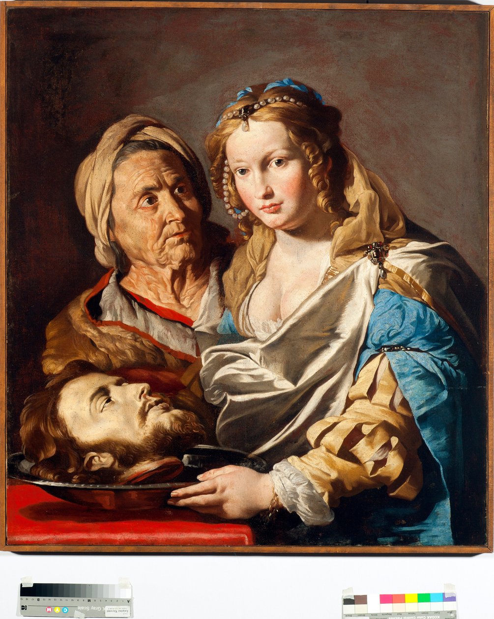 Salome Johannes Kastajan pää hopealevyllä Mathias Stomer (Matthias Stom) maalaus (1600-apres 1655) Koko 100x90 cm Genes, Musei di Strada Nuova (ex Palazzo Bianco) Italia tekijältä Matthias (c.1600 p.1650) Stomer