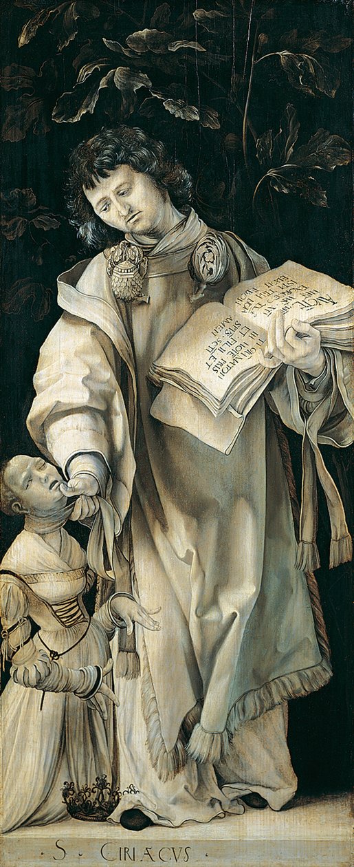 Heller-alttarin paneeli, joka kuvaa Pyhää Cyriacosta tekijältä Matthias Grünewald