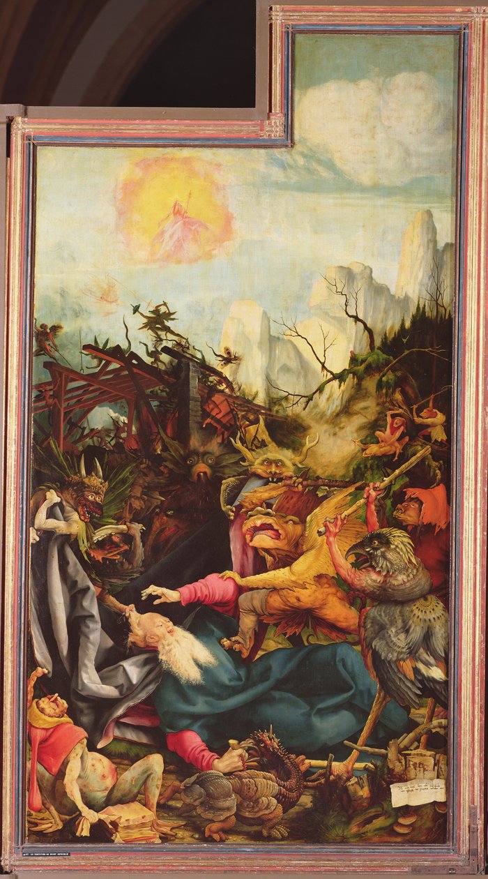 Pyhän Antoniuksen kiusaus, Isenheimin alttaritaulusta, n. 1512-16 tekijältä Matthias Grünewald