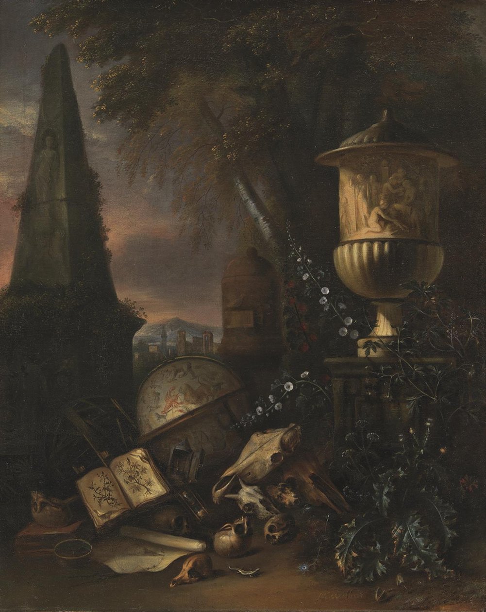 Vanitas. Asetelma maisemassa tekijältä Matthias Withoos