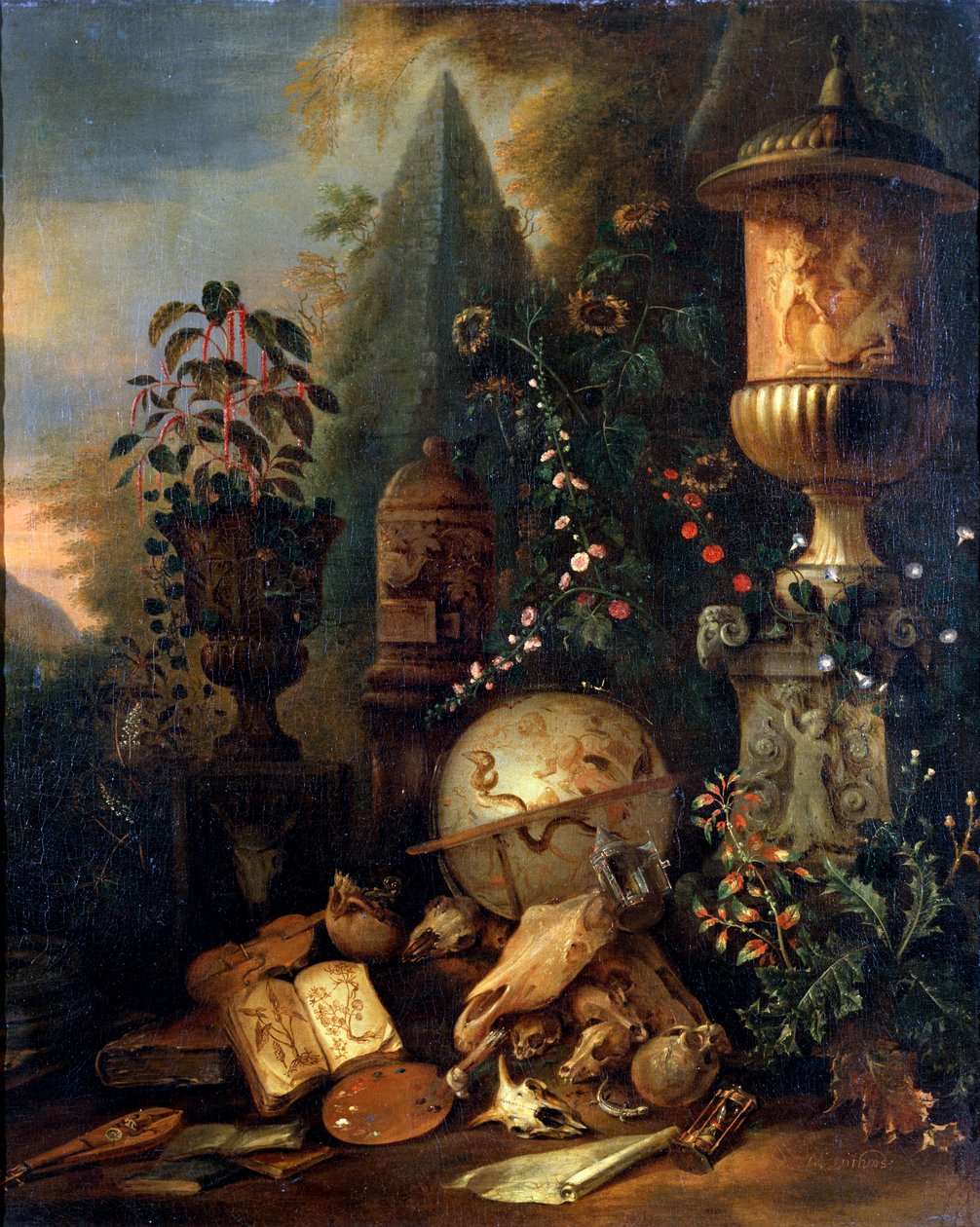 Vanitas. Asetelma maljakon kanssa, 1600-luvun tai 1700-luvun alku tekijältä Matthias Withoos
