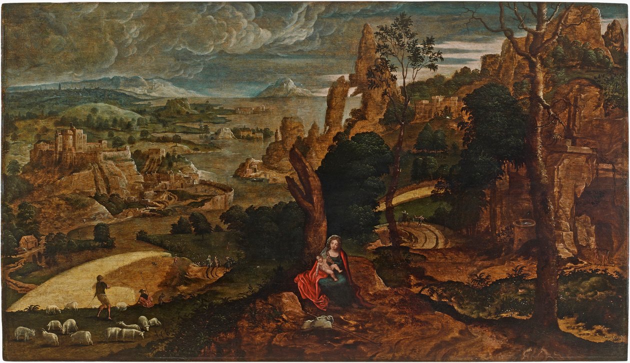Maisema muiden kanssa lennossa Egyptiin, 1540-1545. tekijältä Matthijs Cock
