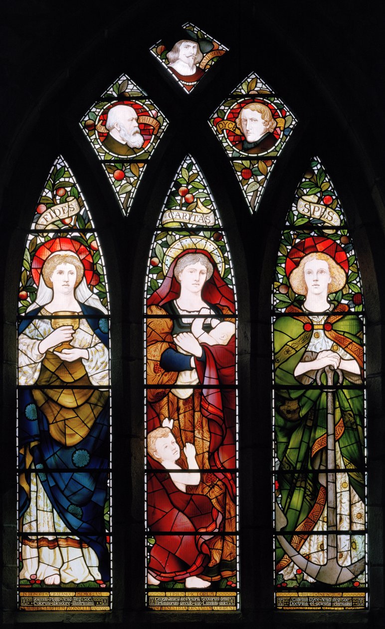 Ang Pintor Window; Pananampalataya, Pag-asa at Kawanggawa, St Machars Cathedral, 1873finn tekijältä Matthijs Maris