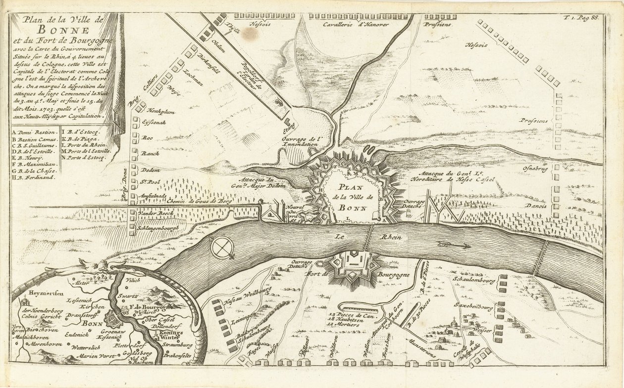 Beleg van Bonn, 1703 Kartta Bonnen kaupungista ja Burgundyn linnoituksesta (...) (otsikko esineessä) tekijältä Matthijs Pool (possibly)