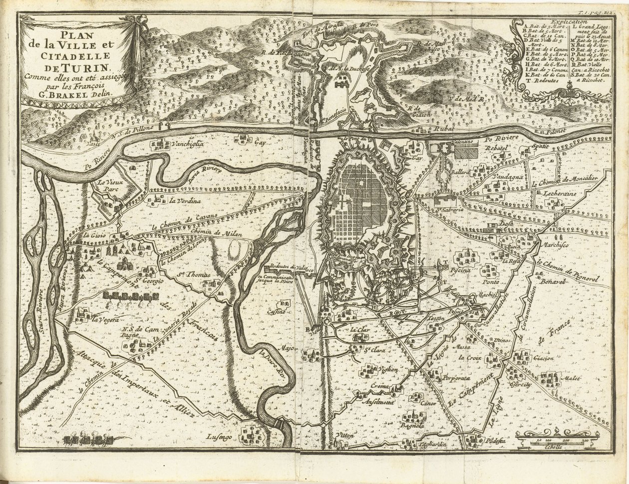 Beleg van Turijn, 1706 Torinon kaupungin ja linnoituksen suunnitelma, koska ranskalaiset piirittivät ne (otsikko esineessä) tekijältä Matthijs Pool (possibly)