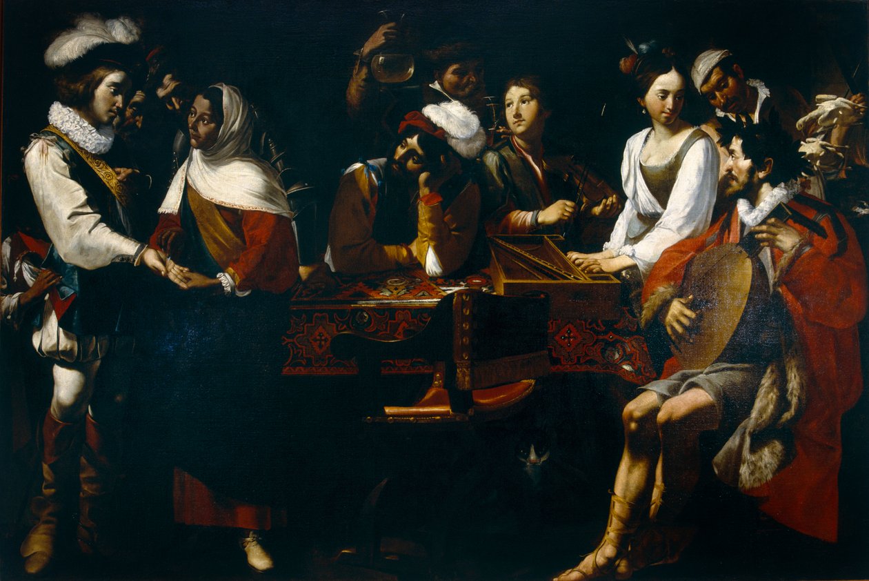 Tasso Ferraran hovissa (tai Viiden aistin allegoria), n. 1630-1690 tekijältä Mattia Preti