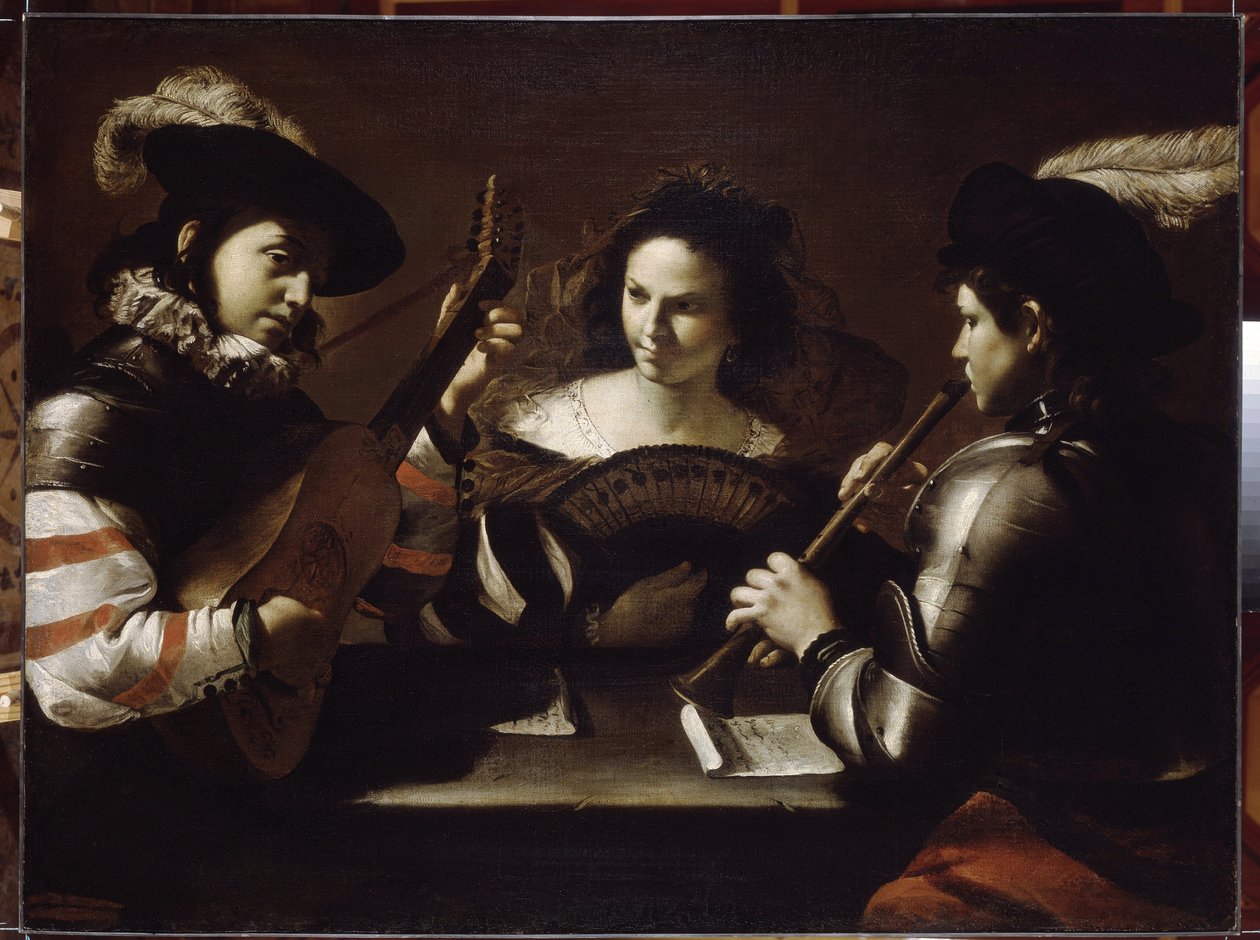 Konsertti. Mattia Pretin (1613-1699) maalaus, öljy kankaalle, noin 1630. Italialaista taidetta tekijältä Mattia Preti