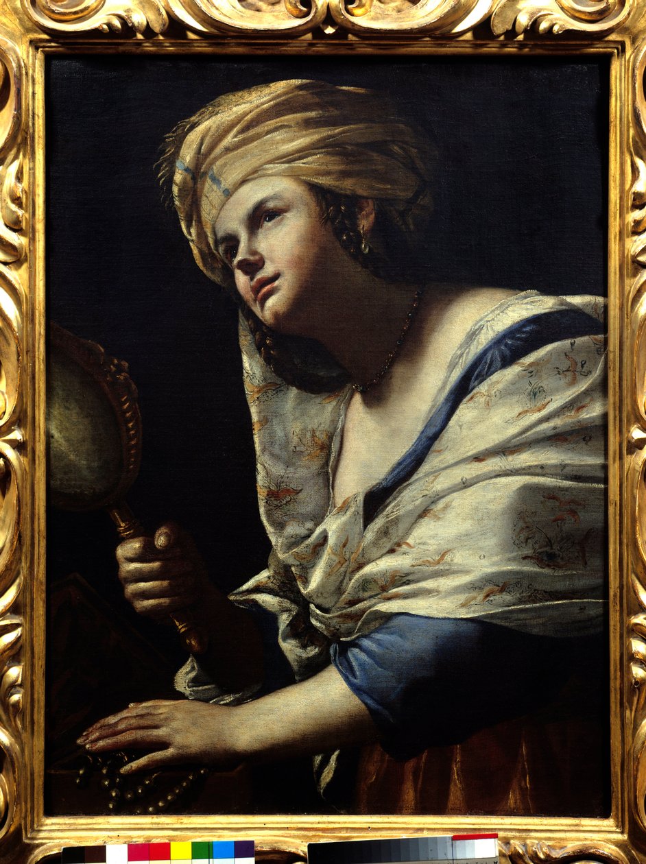 Vaniittinainen turbaanilla ja peilillä - Mattia Pretin (1613-1699) maalaus 1600-luvun Firenze, Uffizi-galleria tekijältä Mattia Preti