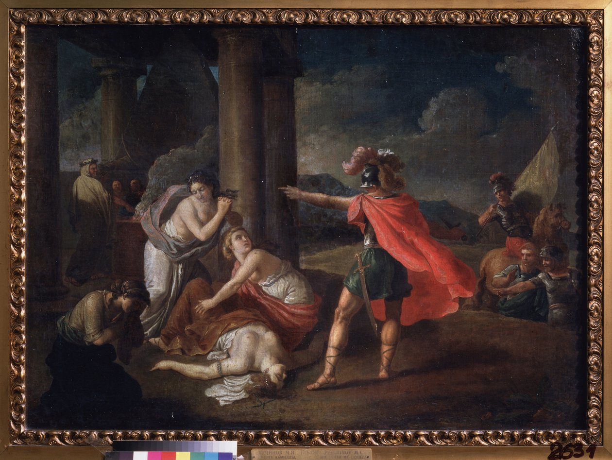 Camillen, Horatian sisaren, kuolema. Matvei Ivanovich Puchinovin (1716-1797) maalaus öljy kankaalle tekijältä Matvei Ivanovich Puchinov