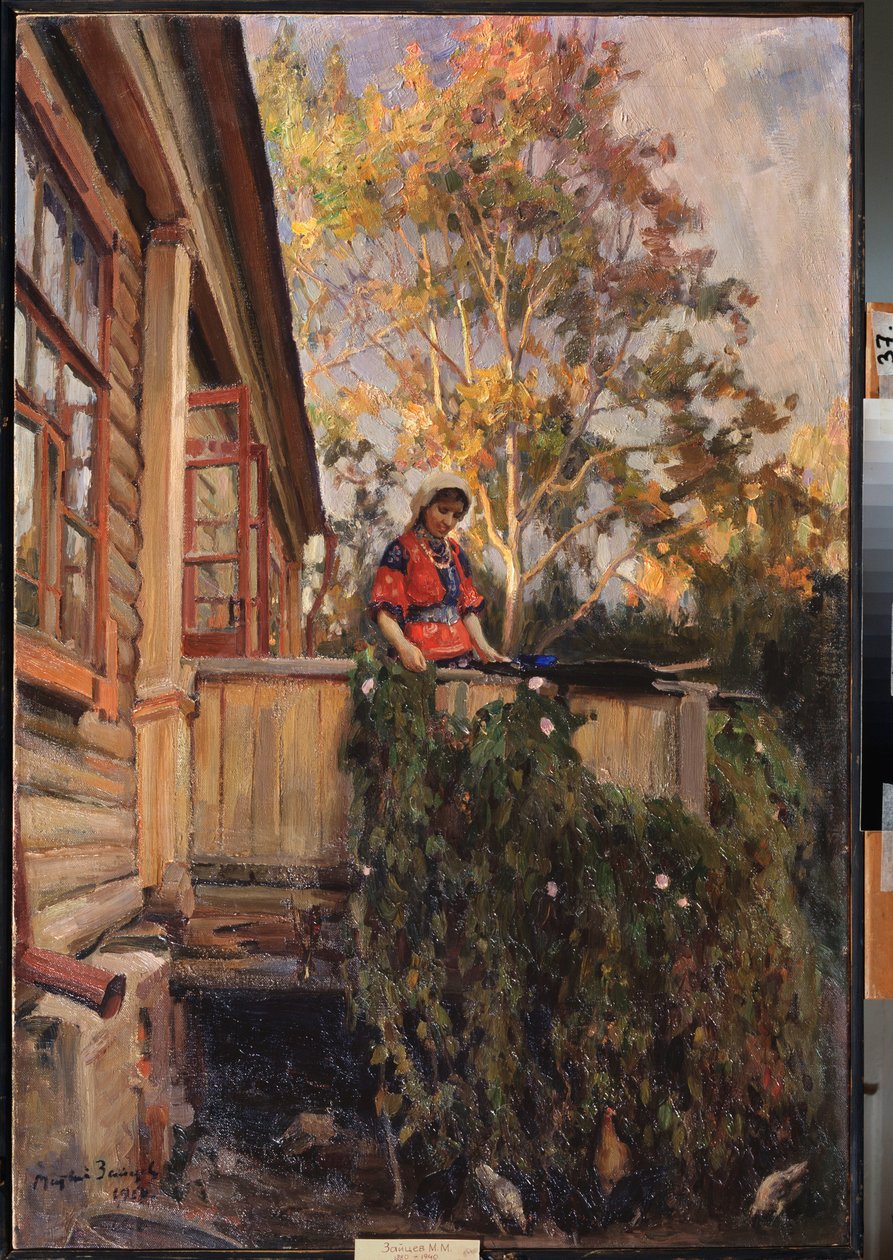 Parvekkeella - Matvei Markovich Zaytsevin (1880-1940) maalaus öljy kankaalle tekijältä Matvei Markovich Zaytsev