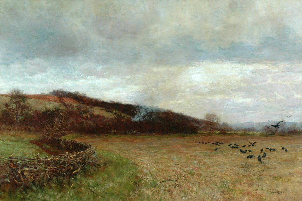 Maisema lintujen kanssa, 1897 tekijältä Maud Raphael Jones