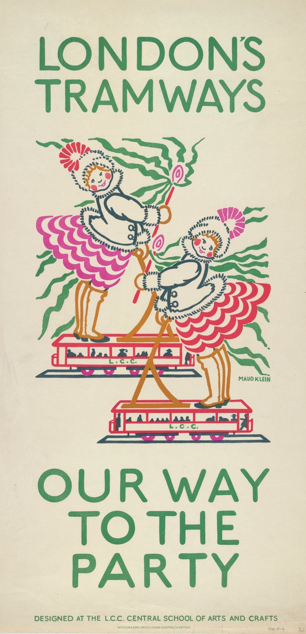 "Meidän tie juhliin", Lontoon kreivikuntaneuvoston LCC Tramways -juliste, 1924 tekijältä Maud Klein