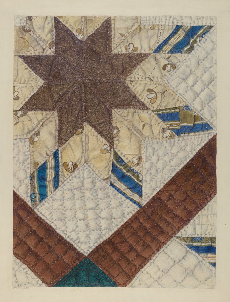 Double Star Patchwork Quilt, c. 1939. tekijältä Maud M Holme