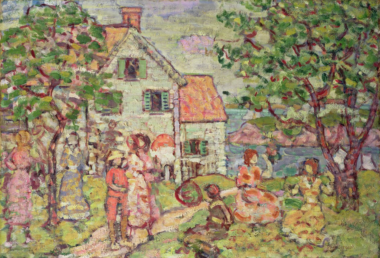 Ranta ja kaksi taloa, 1916-18 tekijältä Maurice Brazil Prendergast