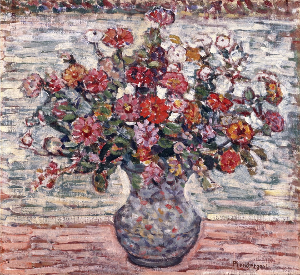 Kukkia maljakossa (Zinnias) tekijältä Maurice Brazil Prendergast