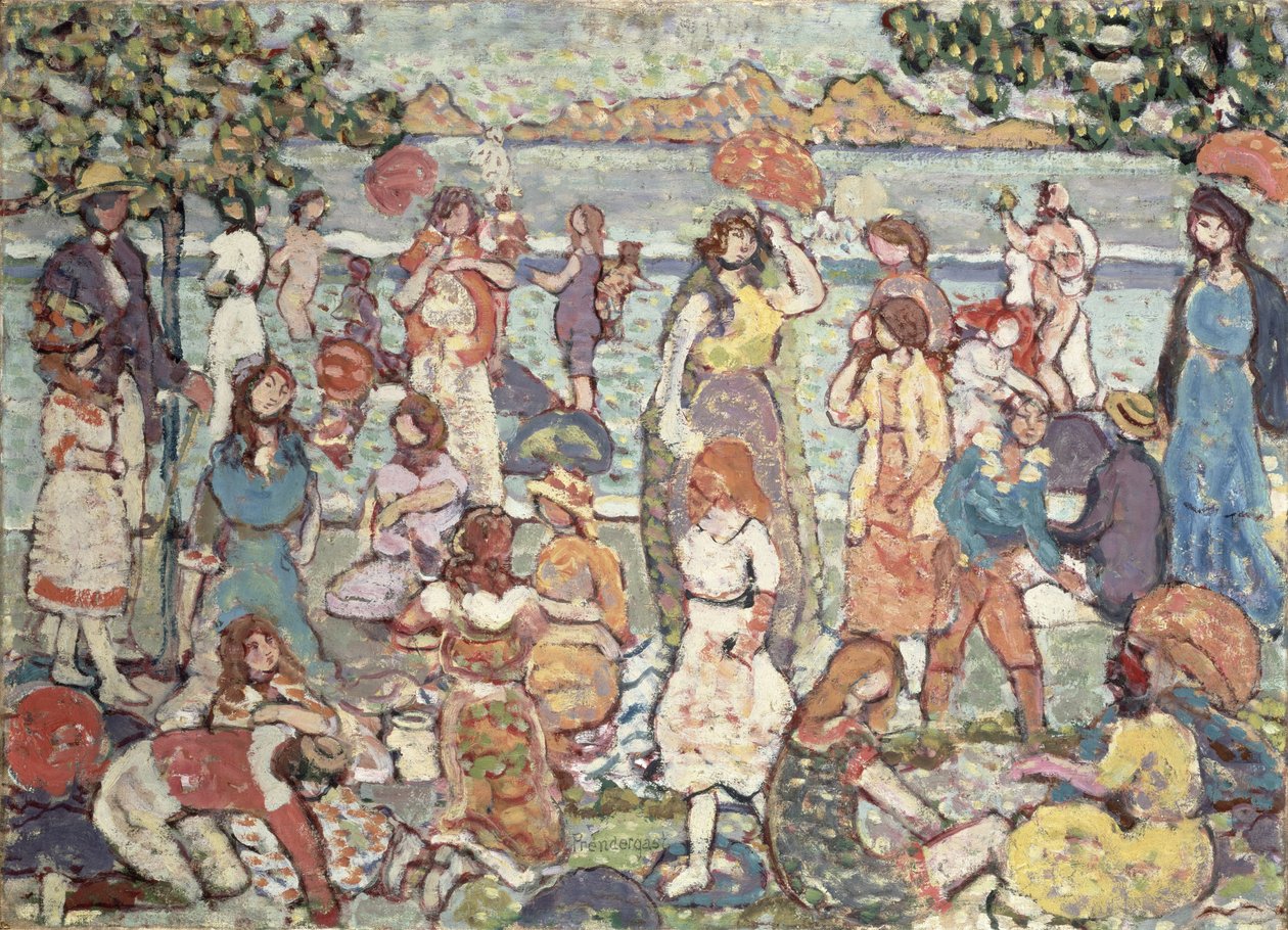 Maisema hahmoineen, 1921 tekijältä Maurice Brazil Prendergast
