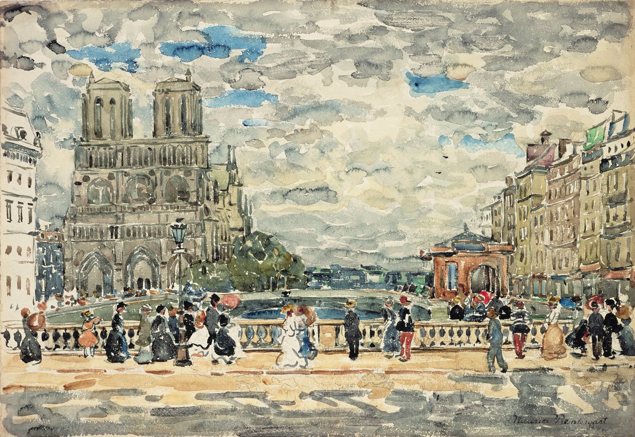 Notre Dame (wc ja guassi grafiitin päällä paperilla) tekijältä Maurice Brazil Prendergast