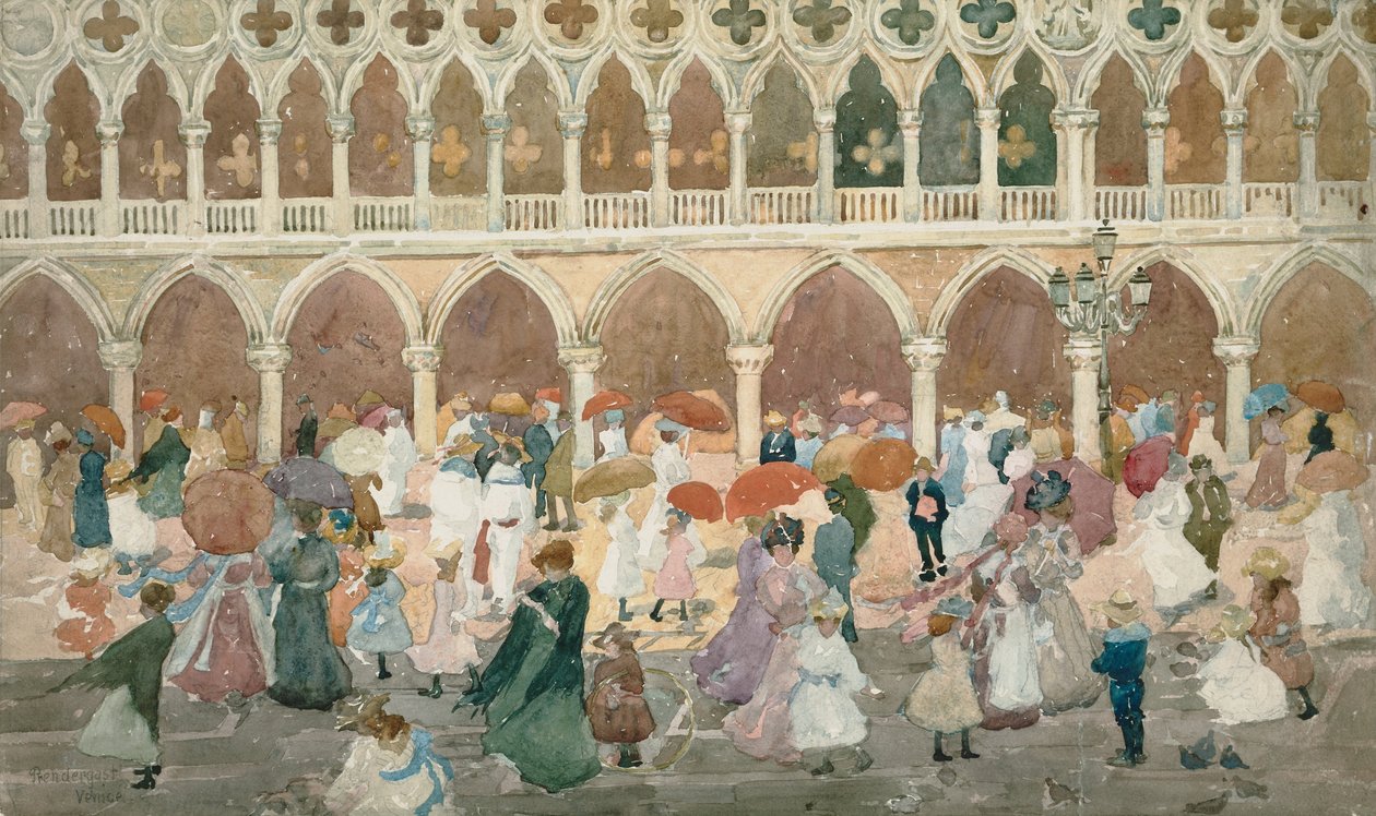 Auringonvaloa Piazzetalla tekijältä Maurice Brazil Prendergast
