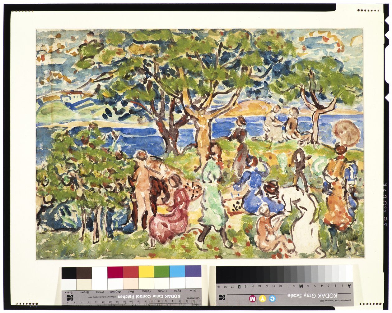 Piknik, n. 1912-1915 (wc ja pastelli grafiitin päällä) tekijältä Maurice Brazil Prendergast