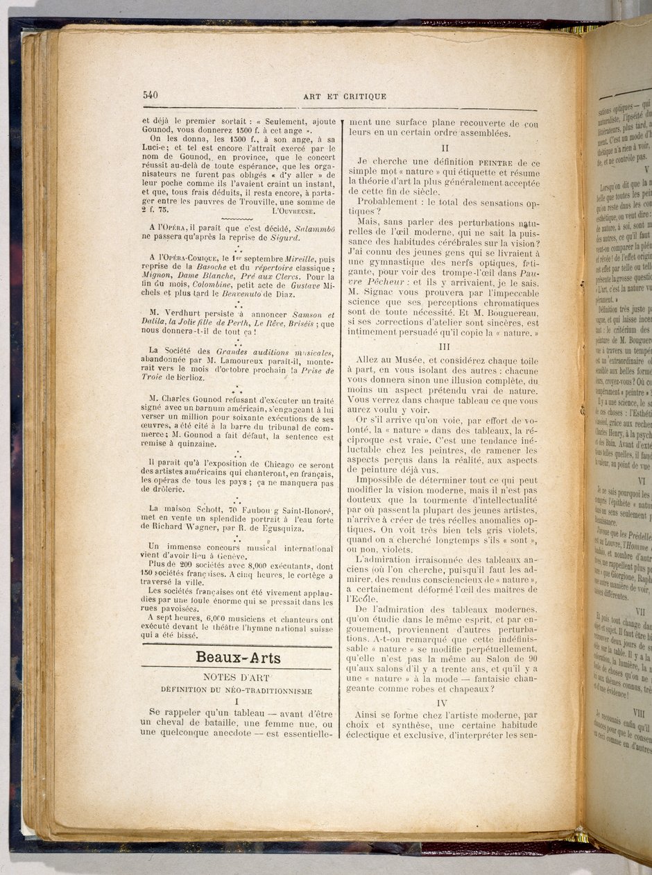 Art et Critique -lehdessä 23. elokuuta 1890 ilmestynyt artikkeli, jossa ilmoitetaan "Nabien" taiteellisen filosofian olennainen määritelmä (painettu paperi). tekijältä Maurice Denis