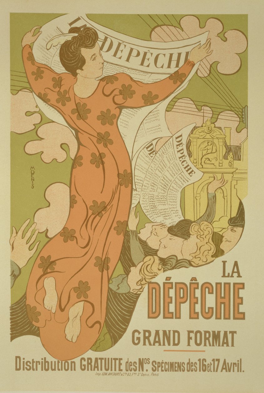 Jäljennös julisteesta, joka mainostaa "La Depeche de Toulouse" -sanomalehteä, 1892 tekijältä Maurice Denis
