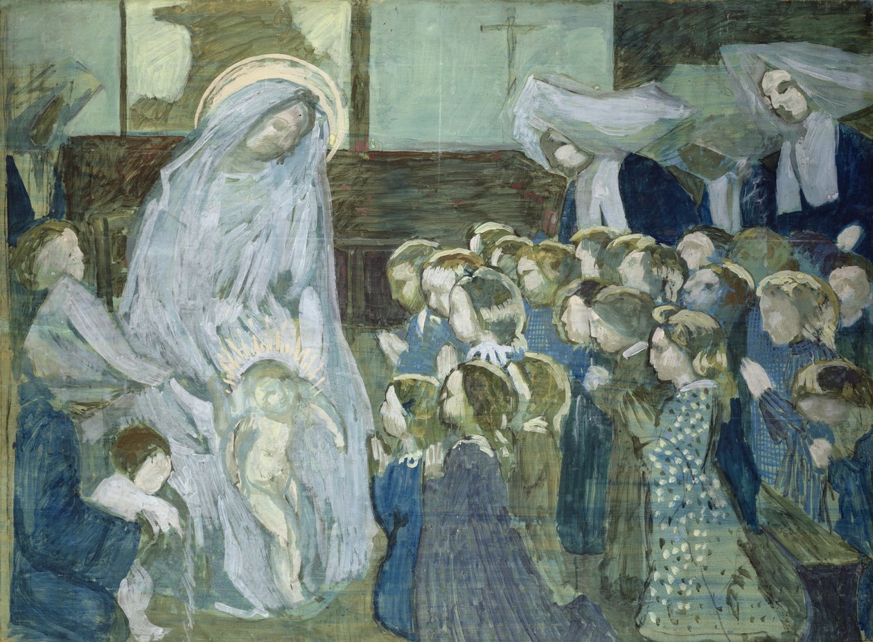 Luonnos Neitsyestä koulussa, 1903 (öljyä ja hiiltä paperille) tekijältä Maurice Denis