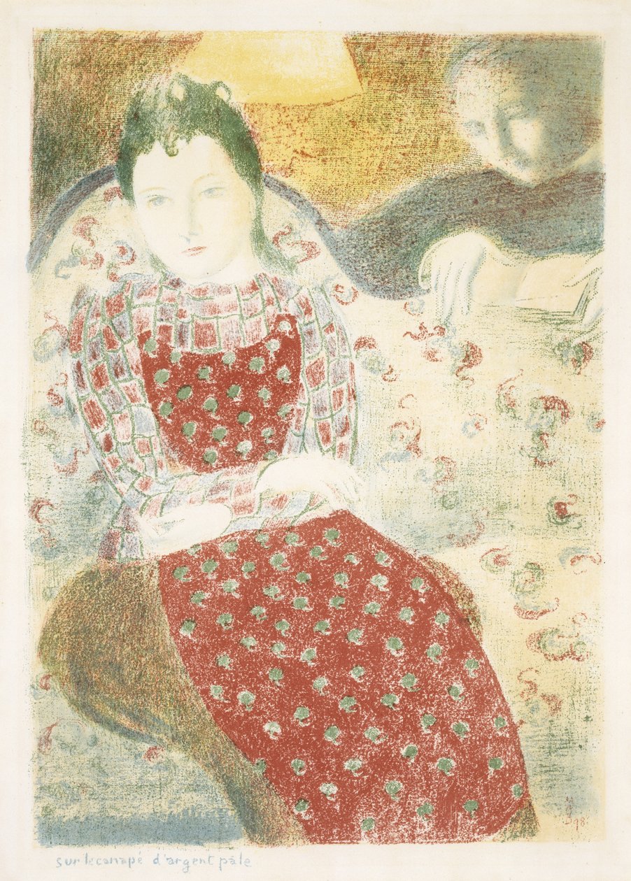 Sur le Canape dargent Pale (Kalpean hopeisen sohvan päällä), 1898 (värilitografia vellapaperille). tekijältä Maurice Denis