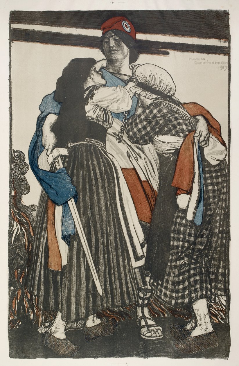 Alsace Lorraine -alueen palauttaminen Ranskalle, 1917 (litografia) tekijältä Maurice Greiffenhagen
