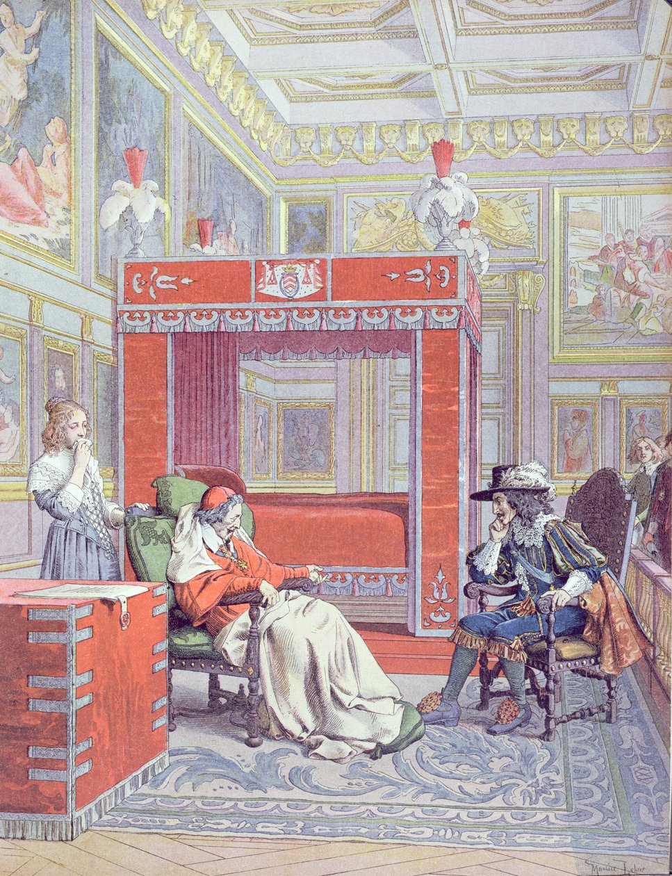 Kardinaali Richelieun (1585-1642) Armand-Jean du Plessisin kuolema, Theodore Camun kuva Richelieun elämästä, 1910 tekijältä Maurice Leloir