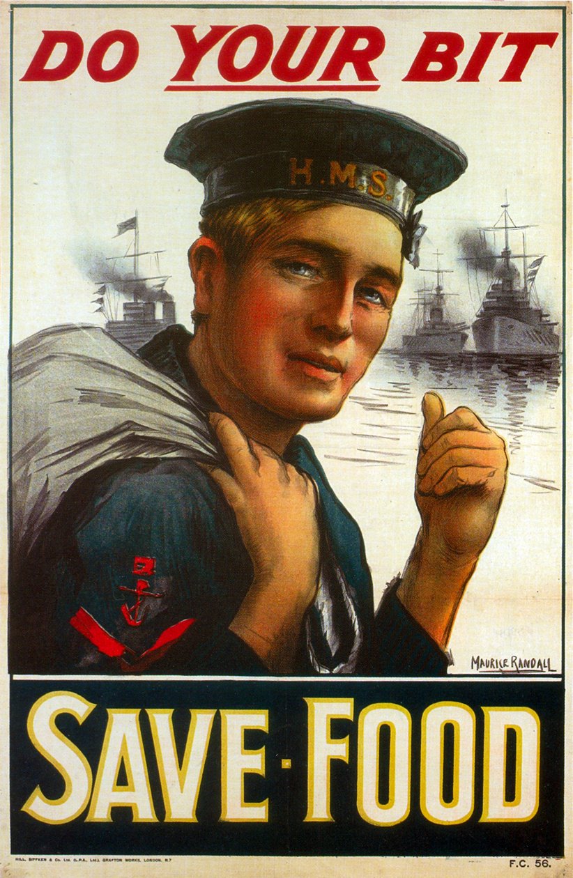 WW1-juliste, joka kehottaa sinua tekemään oman osuutesi - Säästä ruokaa 1917 (värilitho) tekijältä Maurice Randall
