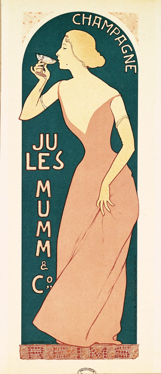 Jules Mumm and Co.:n samppanjajulistesuunnittelu, Reims, 1895 tekijältä Maurice Realier Dumas