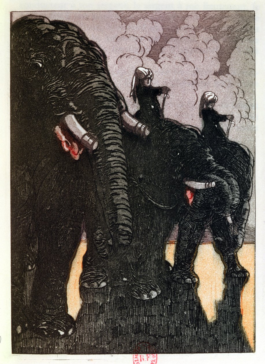 Kuningattaren vartija, kuvitus Rudyard Kiplingin (1865-1936) Viidakkokirjasta, joka julkaistiin Pariisissa vuonna 1930. tekijältä Maurice de Becque