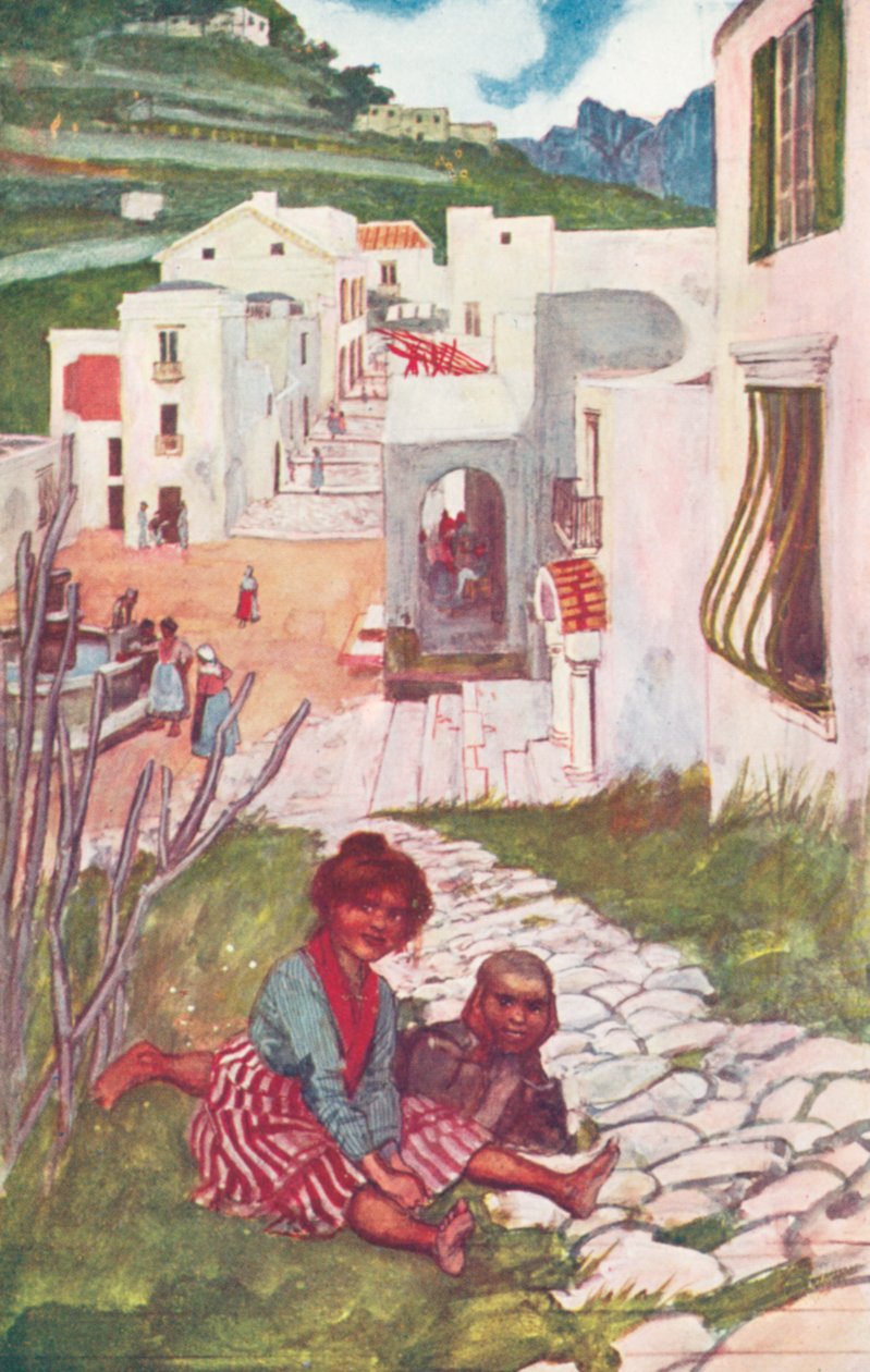 Katu Ravellossa (värilito) tekijältä Maurice (after) Greiffenhagen