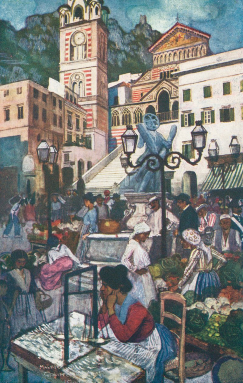 Amalfi, Piazza ja Duomo (värilitro) tekijältä Maurice (after) Greiffenhagen