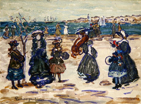 Sataman toisella puolella, Salem (akvarelli ja guassi grafiitin päällä paperilla) tekijältä Maurice Brazil Prendergast