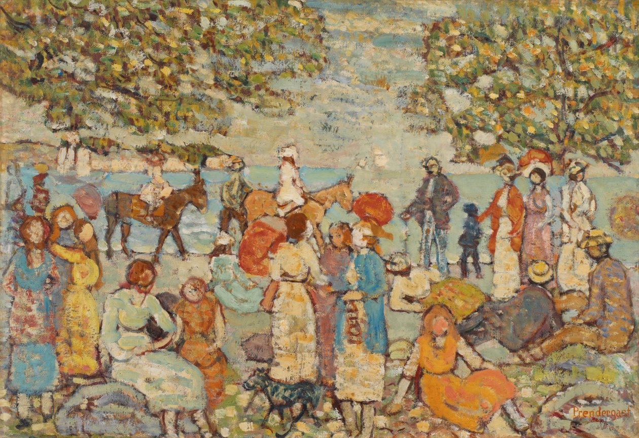 Rantamaisema aasien (tai muulien) kanssa tekijältä Maurice Brazil Prendergast